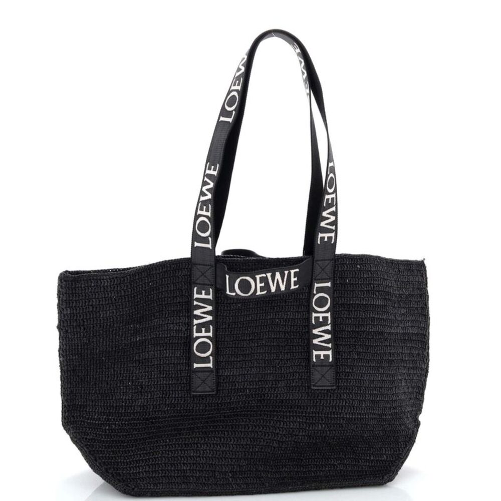 Loewe Fold Logo Strap Tote Raffia Large Black - Picture 2 of 6